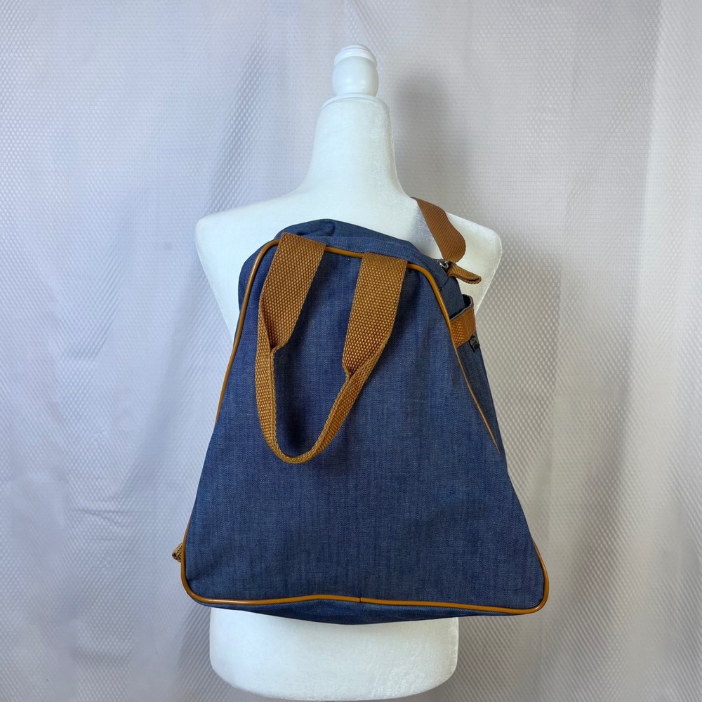 Athalon Denim Blue Sling Backpack Bag Tan Trim Y2K Retro Sporty Travel‎